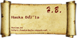 Haska Béla névjegykártya