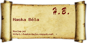 Haska Béla névjegykártya